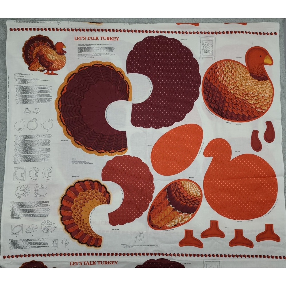 Vintage VIP Fabric Craft Panel‎ Let's Talk Turkey CRANSTON 16"  3 Kits Uncut